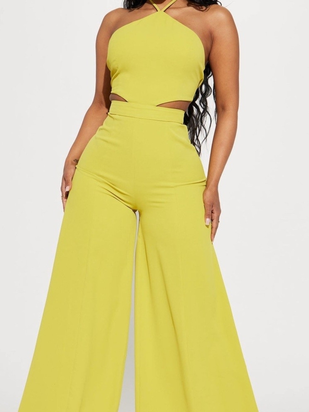 High-Waist Wide-Leg Jumpsuit in Chartreuse S